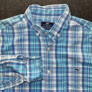 Vineyard Vines Classic Fit Tucker Shirt Men Size XL Blue Plaid Long Sleeve